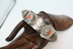 Vintage Silver Alloy Metal Ladies Jasper Bangle 20MM Wide Bracelet 7″ Heavy 64Gr