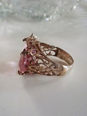 Pink Topaz CZ Statement Ring With Dangling Butterfly Charm 7 Sterling Silver