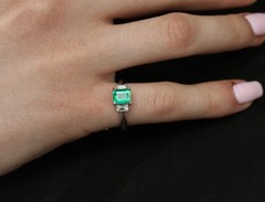 0.96ct GIA Colombian Untreated No Oil Emerald & Diamond Platinum Ring Size 5.75