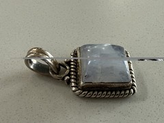 VINTAGE STERLING SILVER IRIDESCENT MOONSTONE .75” SQUARE PENDANT 925