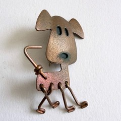 Studio Copper Dog Brooch Articulated American Craft Movement Signed Pin