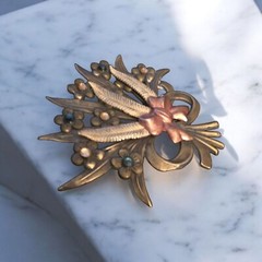 Bouquet Brooch Metal Brass Copper Color Multi Color Rhinestones (G110)