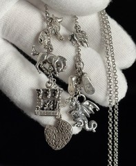 VTG Charm Necklace Sterling Silver 20” Rolo Chain 3D Assorted 7 Wolf Horse Lion
