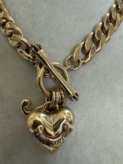 VTG JUICY COUTURE 14” Y2K GOLD PLATED PUFFY HEART CHARM CHUNKY LINK NECKLACE