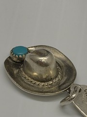 Sterling Silver Cowboy Hat Charm W/ Turquoise Stone | .925 1.8 Grams | Free Ship