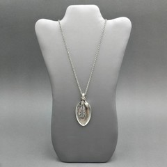 Vintage Blessed Spoon Pendant Necklace Silver Pearl Long Boho Statement Piece