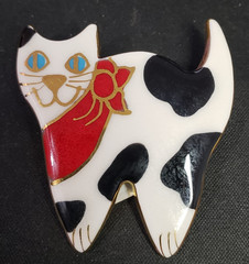 Pottery Enamel Cat Pin Brooch Jewelry