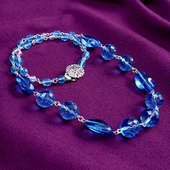Blue Glass Necklace 20″ Vintage Glass Czech Beads Art Deco Style