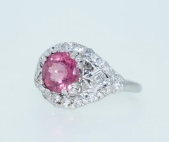 Platinum Bubble Gum Pink Tourmaline & Diamond Ring