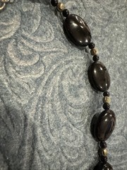 Vtg Stone Heavy Black Beaded Necklace & Earring Set Pierced