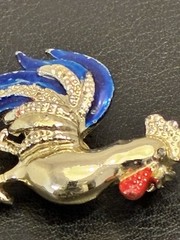 GERRY’S ROOSTER Blue Feathers BROOCH Signed ENAMEL VINTAGE 1980’s Bird Lovers