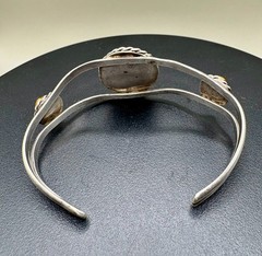 Vintage Sterling Silver Malachite Tiger Eye Open Cuff Bracelet Southwest 24.7g