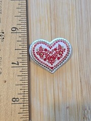 Vintage Austrian Enamel Folk Art heart Brooch White Red Gold