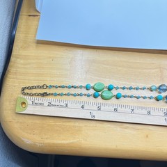 Vintage Y2K Blue & Green Beaded Tassel Necklace Boho Chic Long Lariat Style