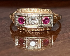 1920’s Art Deco 14k Natural Ruby Diamond Antique Ring Gold Size 10.5