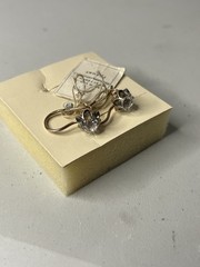 USSR 583 Gold Earrings Garnet Flower Design NOS Soviet Russian Jewelry Tag 4.22g