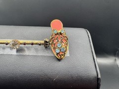 Antique Victorian Brooch Lot of 5 | Chinese Kingfisher Feather Jewelry | Enamel