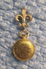 Fleur De Lis Watch Pin 1/20 12k Gold Filled Material With Vintage Swiss Pocket