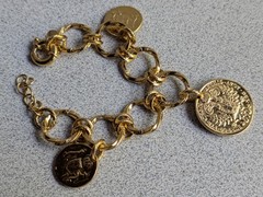 VNTG BELLEZZA TEXTURED CIRCLE ROLO LINK FAUX COIN BRACELET LOBSTER CLASP~8.5 IN.