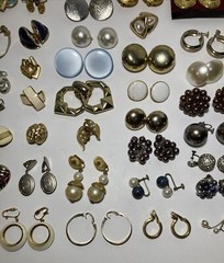 Vtg Lot of 54 Gold Tone Clip On & Screw Back Earrings Bergere Monet Trifari Etc