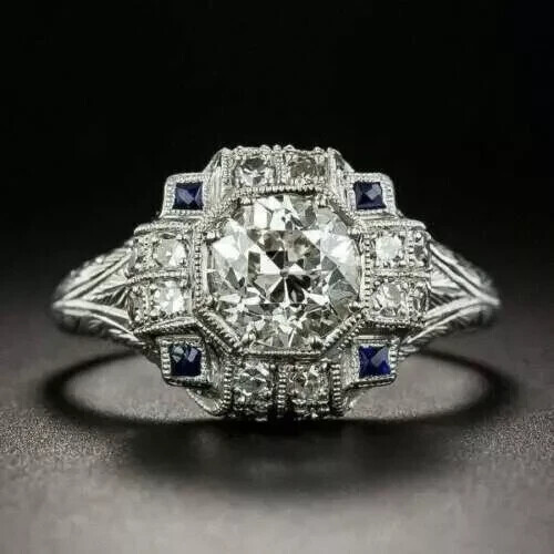 2.90 Ct Art Deco Style Round Cut Lab-Created Diamond Ring 14k White Gold Finish