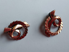 Copper Jewelry Set Modernist Pin Earrings Mid Century Abstract Design Vintage