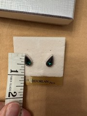 Vtg D’Orlan Paris Emerald Green Crystal Teardrop Stud Earrings Silver Tone