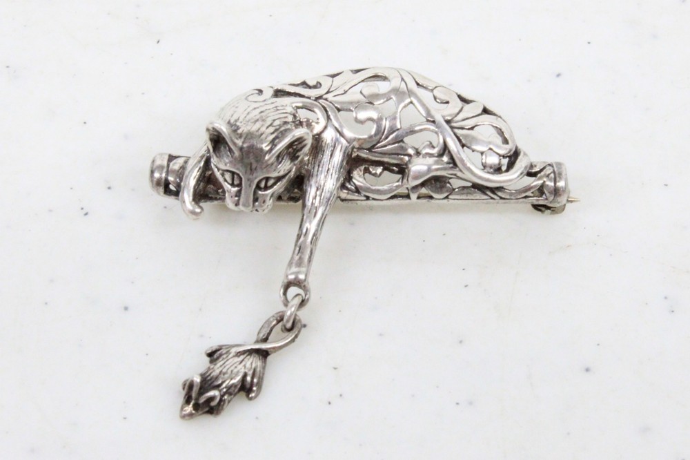 Vtg Jezlaine Filigree Cat Playing with Mouse 4.6G 925 Sterling Silver Pin Brooch