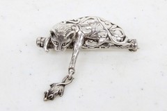 Vtg Jezlaine Filigree Cat Playing with Mouse 4.6G 925 Sterling Silver Pin Brooch