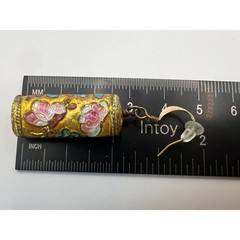 Vintage Cloisonne Style Floral Barrel Dangle Earrings Gold Tone Boho Chic