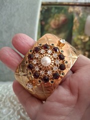 Graziano Vintage Beauty Multicolor Crystals & Faux Pearl Wide Gilt Metal Cuff