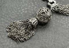 Vintage Silver Tone Multi-Strand Chain Bracelet Ornate Filigree Tassel Charm