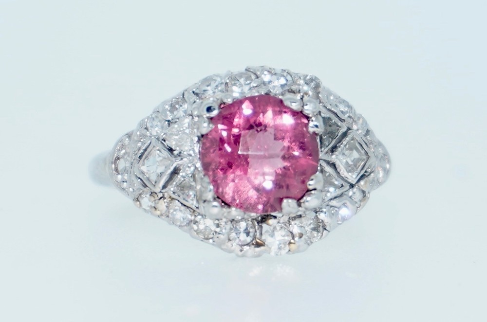 Platinum Bubble Gum Pink Tourmaline & Diamond Ring