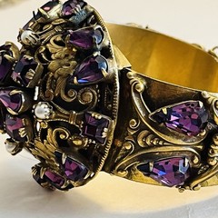 Sandor Amethyst Marquise Rhinestone & Pearls Ornate Sprung & Hinged Bracelet