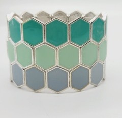 Green & Blue Bracelet PASTEL Stretch ART DECO Runway Statement WIDE