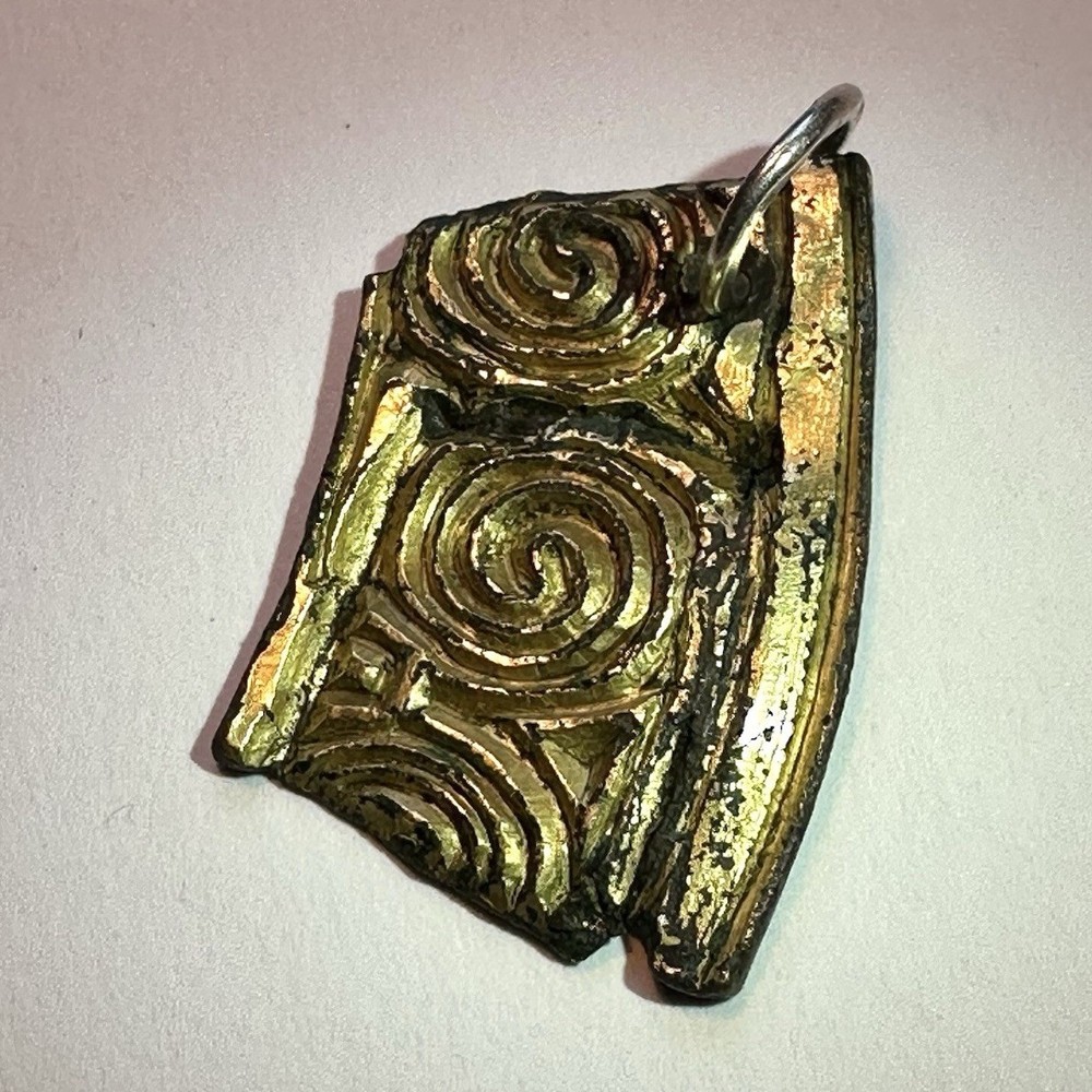 Viking Celtic Gilded Copper Curved Scroll Charm Pendant COA 022645 silver