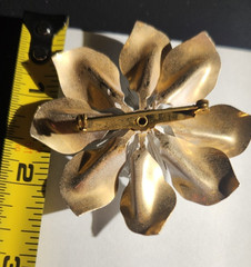 Vintage White Enamel on Metal Flower Pin Brooch Unique sculpted retro summer
