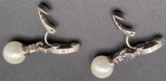 Elegant Vintage Rhinestone Navette Faux Pearl Drop Earrings 1950s-1970s