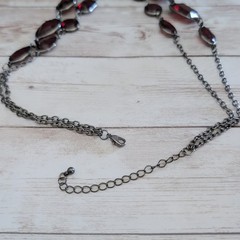 Vintage Necklace Dark Red and Dark Silver Tone / Grey Statement Necklace