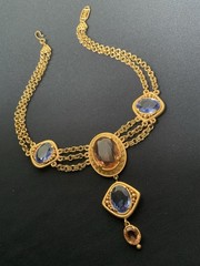 Vintage YSL Yves Saint Laurent Pink and Blue Glass Eye Gold Plated Necklace