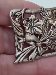Vintage Silver Plate 2″ Pin Brooch Flowers Bouquet w Bow 1940s Jewelry Victorian