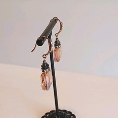 Vintage Square Faceted Crystal Rose Gold Fashion Earrings PLZ READ