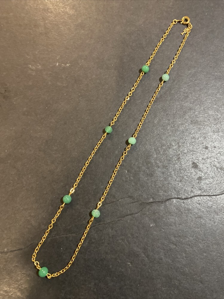 Vintage Trifari Faux Jade & Gold Tone Necklace