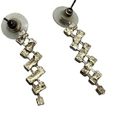 Vintage Silver-Tone Rhinestone Drop Dangle Earrings | Sparkling Linear Design