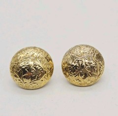 Flower Clip on Earring Gold Tone Dome Floral Embossed Vintage .75 in