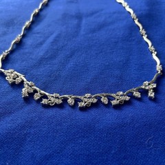 Trifari Crown Rhinestone Cluster Chain Necklace Coker Silver Tone 16-18” Floral