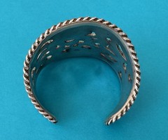 RARE Vintage 925 Sterling Silver Horse Brand Open Filigree Tapered Cuff Bracelet