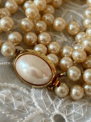 Vintage Double Strand Faux Pearl Necklace Mabe Cabochon Clasp 10mm 107.52g