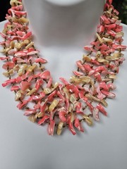 Vintage Hot Pinks Polished Shells Necklace Japan Hook Clasp Multi Strand Japan
