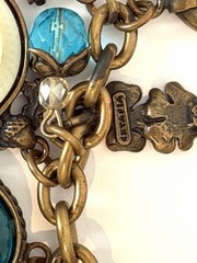 Vintage EXTASIA Signed GLASS INTAGLIO CAMEO Charm BRACELET Victorian Style